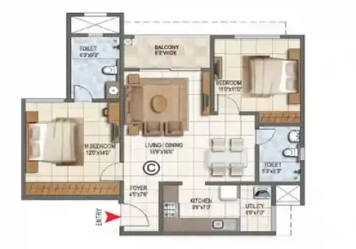 2 bhk floor plan